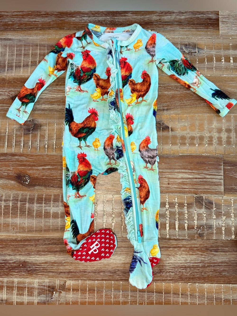 Posh Peanut Baby Ruffle Butt Bamboo Chicken Rooster Pajama Footie Zippy 3-6 Mo